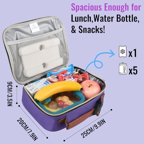 Genteen Lunch Box for Kids, Boys - Insulated Small LunchBox Reusable, Zip Closure & Buckle Handle, Portable Cooler for Work, School, Travel (Purple)
