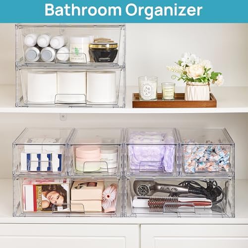 Vtopmart Clear Stackable Storage Drawers, 3 Pack Wide Organizer Set