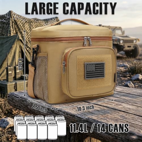 FlowFly Tactical Lunch Bag Large Insulated Lunch Box Cooler Tote for Men, Women with MOLLE/PALS Webbing(Brown, Medium)