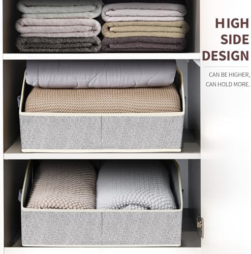 Homsorout Closet Organizers Bins 18 Packs - Large Closet Shelf Organizer with Handles, Fabric Trapezoid Storage Bins, Collapsible Storage Cubes for Clothes, Towels, Light Gray