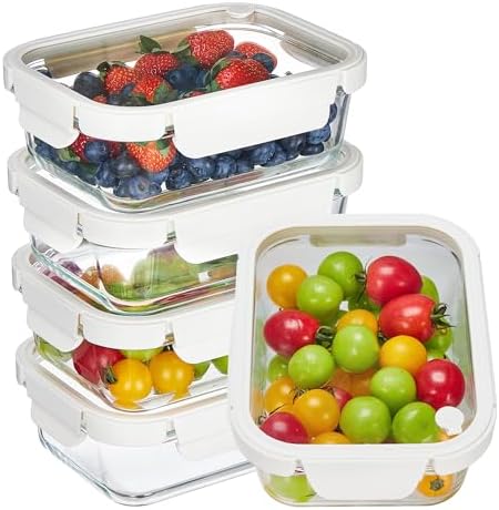 Vtopmart 5 Pack Glass Food Storage Containers with Glass Lids & Air Vent