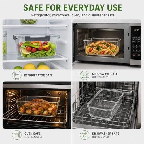 2 Pack Large Glass Food Storage Containers with Lids 85oz/10.5cup Big Airtight Storage Containers for Rotisserie Chicken Meal Prep Leftovers, BPA Free & Leak Proof, Microwave, Oven Safe (gray)