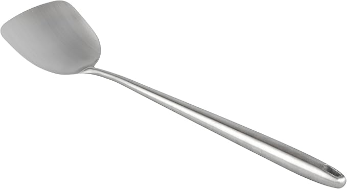 Motomori 17 Inch Wok Spatula, 1 Wide Cooking Turner - Hanging Hole, Extra Long Handle, 304 Stainless Steel Chinese Cooking Spatula, Dishwashable, For Stirring, Flipping, Frying - Restaurantware