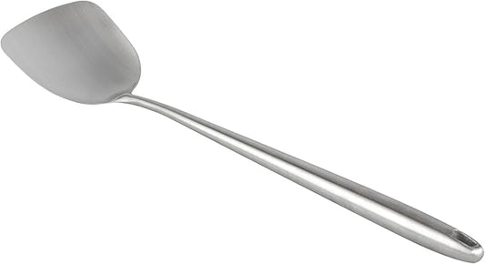Motomori 17 Inch Wok Spatula, 1 Wide Cooking Turner - Hanging Hole, Extra Long Handle, 304 Stainless Steel Chinese Cooking Spatula, Dishwashable, For Stirring, Flipping, Frying - Restaurantware