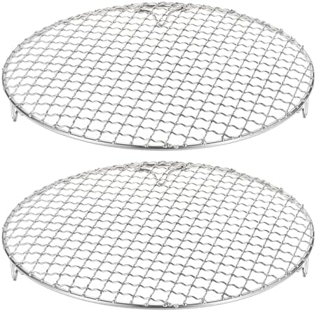 HARFINGTON 2pcs Round Cooking Rack 10.4-inch 201 Stainless Steel Cross Wire Barbecue Grill Net with 20mm Legs for Cooking Baking Steaming BBQ