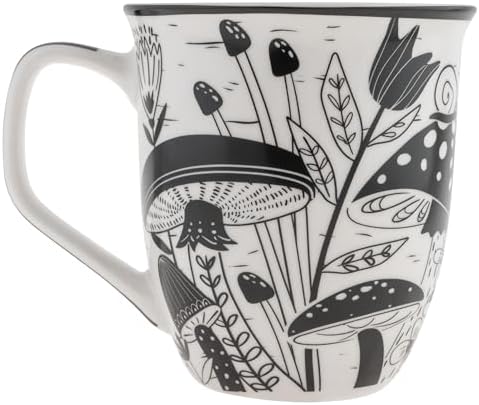 Karma Gifts 14 oz Black and White Boho Mug Mushroom - Cute Coffee and Tea Mug - Ceramic Coffee Mugs for Women and Men