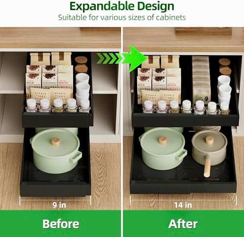 PAKETA 4 Pack Expandable Pull Out Cabinet Organizer,21" Deep