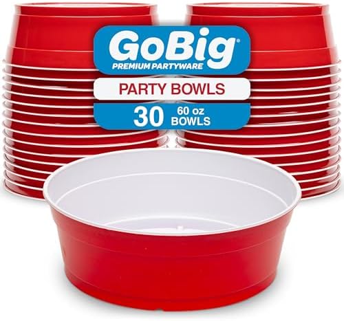 GoBig Red Party Cup Bowls - Large Disposable Plastic Bowls - 22 oz or 60 oz