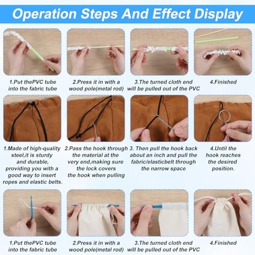 10PCS Tube Turner Sewing Tool Set, Point Loop Turner Needle Threader for Sewing Drawstring DIY Crafting, Multifunctional Fabric Turning Essentials & Must Haves