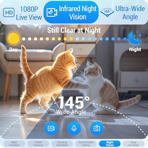 Frienhund Dual Automatic Cat Feeder with Camera for 2 Cats: 5G WiFi Automatic Dog Feeder with Night Vision, 7L Auto Cat Food Dispenser with Two Camera for Multiple Pet, Easy to Clean-29 Cup(ACF180W-A)