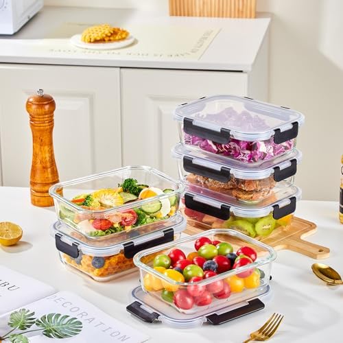 Liuruiyu 10 Pack 21.6oz Glass Food Storage Containers with Lids, Meal Prep Containers, Airtight Bento Boxes with Leak Proof Locking for Microwave, Oven, Freezer and Dishwasher, BPA Free
