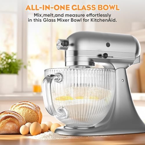 COFUN Glass Mixer Bowl for Kitchenaid Tilt-Head Stand Mixers 4.5-5 Quart