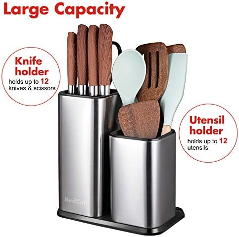 RedCall Kitchen Knife Holder,Stainless Steel Universal Knife Block Without Knives for Countertop,Modern Knife Utensil Holder for Counter,Edge-Protect Knife Storage Organizer (Stainless Steel (Silver))