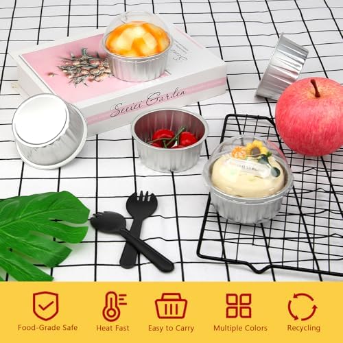 LNYZQUS 5oz Cupcake Tins with Dome Lids 100 Pack, Foil Dot Cake Cups