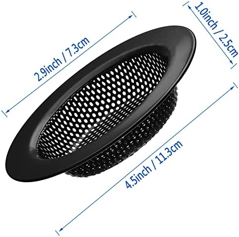 2 Pcs Black Stainless Steel Mesh Sink Drain Strainer, 4.5" Top / 3" Kitchen Filter Trap Basket, Large Food Catch for Bathroom Bathtub Wash Basin Floor Drain Balcony RV Drain Hole Electroplated Coatin