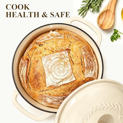 Enameled Cast Iron Dutch Oven Pot with Lid - Wildone 6QT Dutch Oven for Bread Baking, Braising, Stews, Roasting, Across All Cooktops, Oven Safe up to 500° F, Cream White