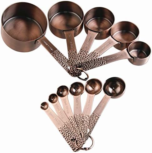 Copper Measuring Cups and Spoons Set, Metric & US Stainless Steel 5 Measuring Cups and 6 Measuring Spoons for Baking & Kitchen