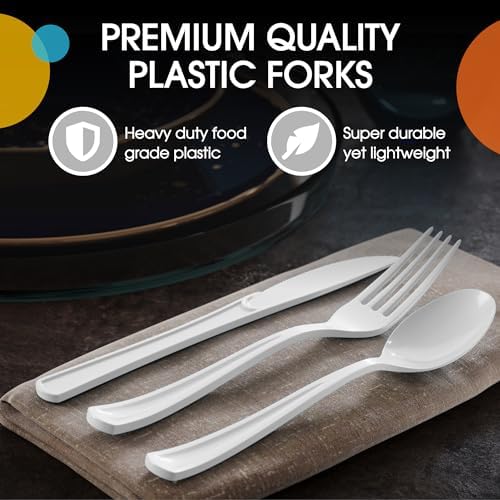 Party Solids White Plastic Silverware 150 Pcs White Cutlery Set