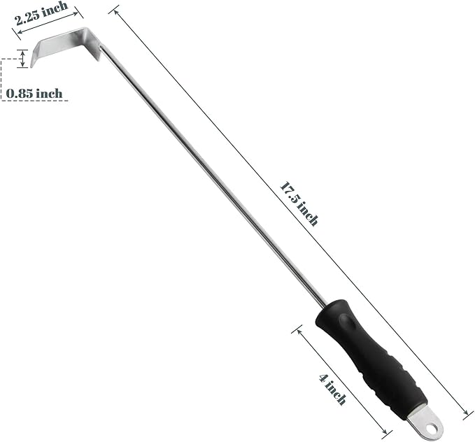 BBQ Ash Tool for Big Green Egg Stainless Steel Ash Poker for Kamado Joe Charcoal Smoker Wood Burning Stove Ash Rake,Ash Tool for Other Charcoal Grills Corner Cleaner Accessories 17.5"