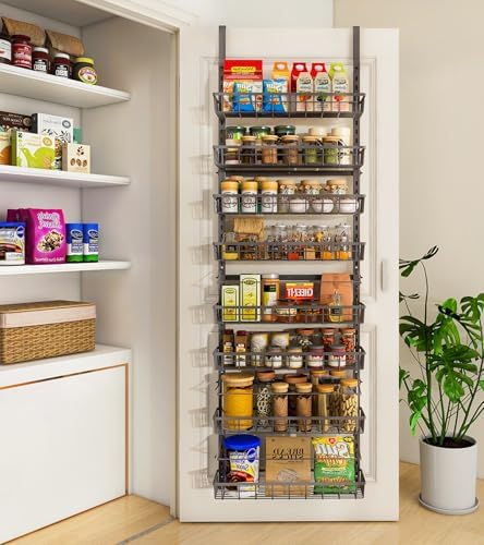 Mefirt Over The Door Pantry Organizer, Wall Mount Spice Rack 8-Tier Black