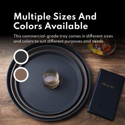 New Star Foodservice Non-Slip Serving Tray, 18 Inch Round Black Plastic
