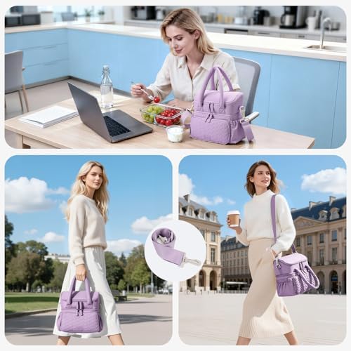 Double Deck Lunch Bag for Women, Purple-L