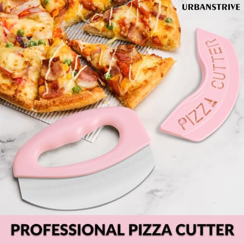 Urbanstrive Heavy Duty Stainless Steel Pizza Cutter with Cover, Super Sharp Blade Pizza Knife Pizza Cutter Rocker, Perfect Kitchen Gadgets for Pizza Cutting Home Essentials (Pink)