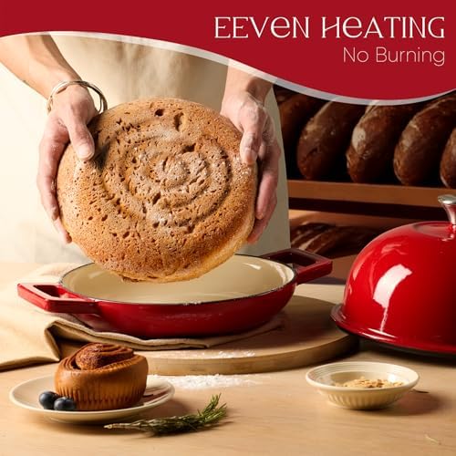 CAROTE 5QT Enameled Cast Iron Dutch Oven, Red Round Bread Oven