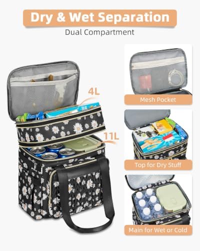 Lunch Box for Women Double Deck Large Lunch Bag Women Daisy Tote Lunch Bag
