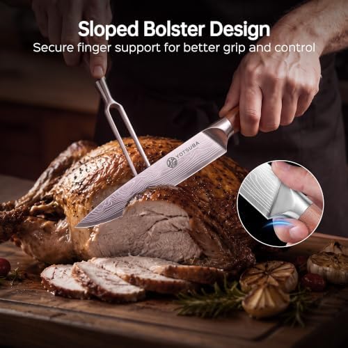 YOTSUBA Japanese Carving Knife and Fork Set with Ergonomic Rosewood Handle