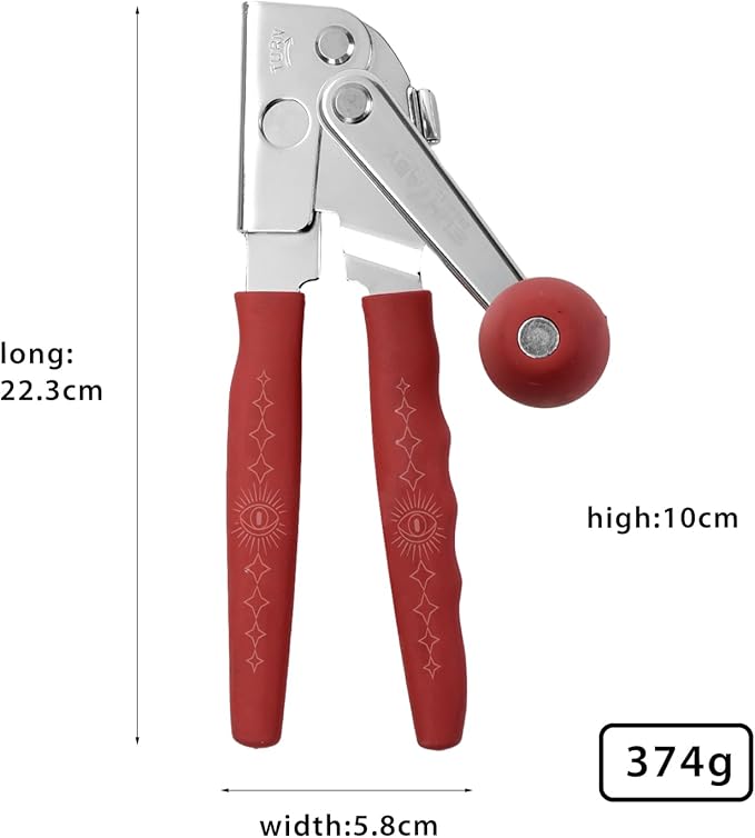 Manual Can Opener with Magnet, Heavy Duty Hand Can and Bottle Opener with Stainless Steel Blade and Rubber Grip, Smooth Cutting Hand Can Openers for Senior, Magnetic Lid Remover Kitchen Tool (Red)