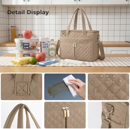 Large Lunch Box for Women, Insulated Lunch Bag for Work, Beige