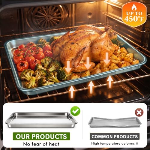 Baking Sheet Pan Set of 2, Stainless Steel Cookie Sheets for Baking, 18 x 13 Inch Large Baking Tray for Oven, Warp Resistant Nonstick Half Sheet Pan, Heavy Duty & Easy Clean