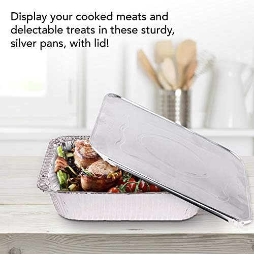 Stock Your Home Foil Pans with Lids - 9x13 Aluminum Pans with Covers - 20 Foil Pans and 20 Foil Lids - Disposable Food Containers Great for Baking, Cooking, Heating, Storing, Prepping Food Silver