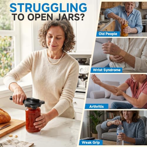 2026 Upgraded 4-in-1 Jar Opener - Adjustable Stainless Steel Lid Remover for Seniors & Arthritis Sufferers (Black)