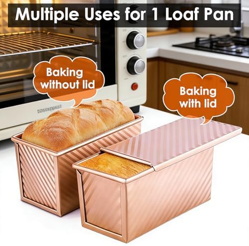【6 Bonus Tools】2.2lb Pullman Loaf Pan with Lids,Premium Non-Stick Sandwich Bread Loaf Pan with Lid for Homemade Bread, Carbon Steel Corrugated Bread Toast Box Mold with Cover for Sourdough Loaf Pan