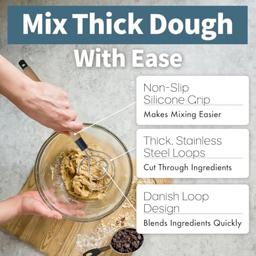 Danish Dough Whisk Heavy Duty 13.5" - Dishwasher-Safe Baking Tool (Beige)
