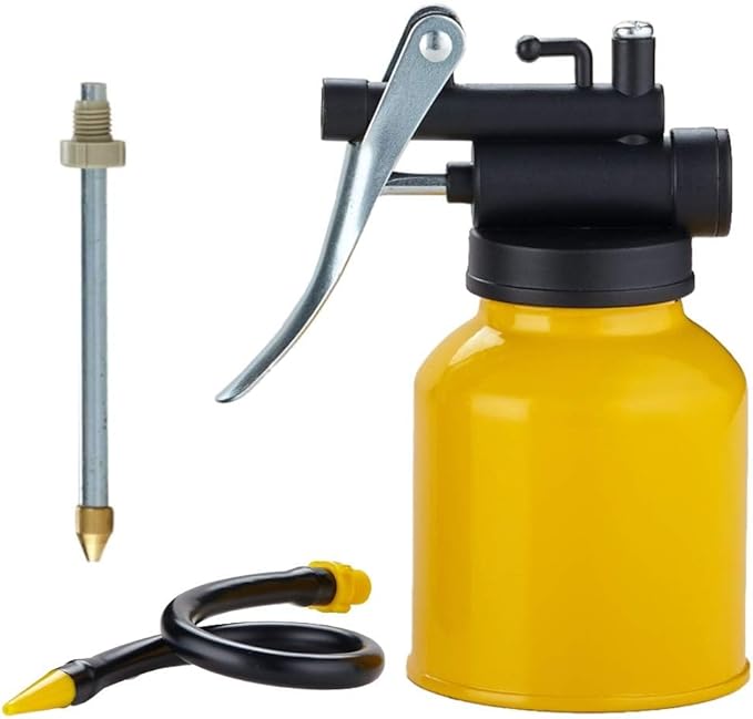 Hand Pump Oiler Can Professional Level 8 oz. Capacity Pump Oiler with Metal & Long Flex Spout