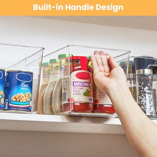 YIHONG 8 Pack Clear Storage Bins, Pantry Organizer Bins with Handle, XL