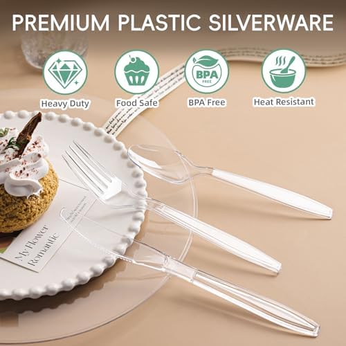 400 Count Extra Heavy Duty Clear Plastic Silverware, Bulk