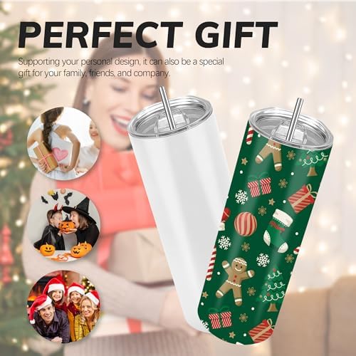 D·S Sublimation Tumblers 20oz 50Pack Skinny Straight Tumblers with Gift Box