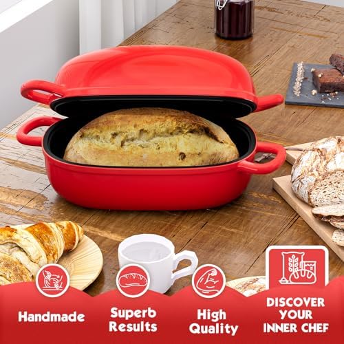 Dutch Oven 9x6 Inch, 2.5QT Cast Iron Bread Pans for Bread Baking