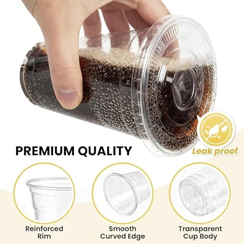 𝟏𝟎𝟎 𝐏𝐚𝐜𝐤 16 oz Disposable Clear Plastic Cups with Lids and Straws