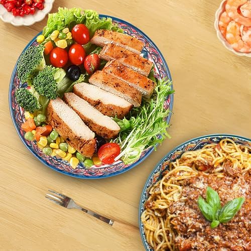 75 Oz Serving Bowls,Bohemian Style Large Porcelain Dishes for Entertaining Parties,Big Bowls for Eating Soup, Salad, Pasta, Fruit, Chips, 10.3 Inch Diameter (blue.green)