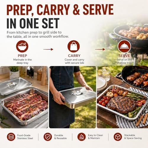 Grill Prep & Serve Tray Set with Lids 5-Piece Grill Carry System