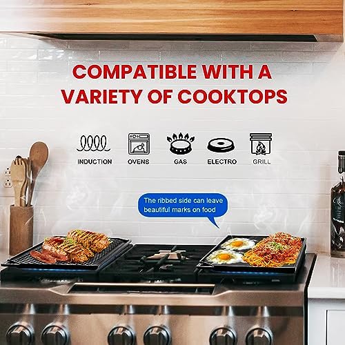 GGC Reversible Cast Iron Griddle, 16.5" x 9.5" Rectangular Griddle Pan