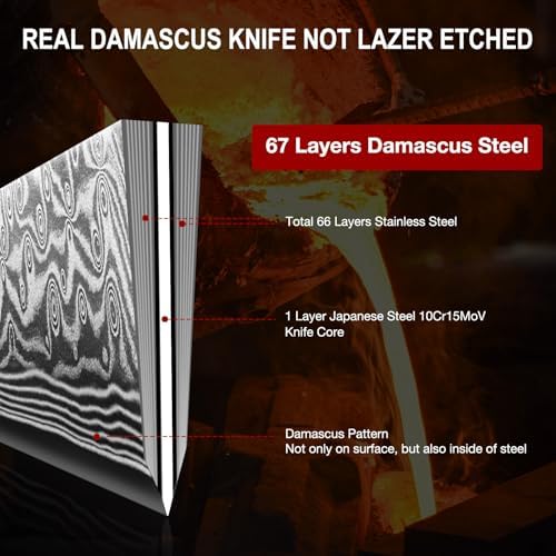 SHAN ZU Damascus Knife Set, Japanese Super Steel 3 PCS Damascus High Carbon Professional Ultra-Sharp Kitchen Chef Knife Set with G10 Handle Gift Box