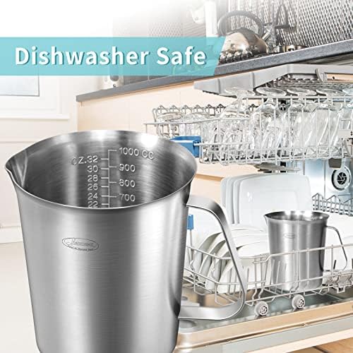 Measuring Cup, [Upgraded, 3 Measurement Scales, Including Cup Scale, ML Scale, Ounce Scale], Newness Stainless Steel Measuring Cup with Marking with Handle, 32 Ounces (1.0 Liter, 4 Cup)