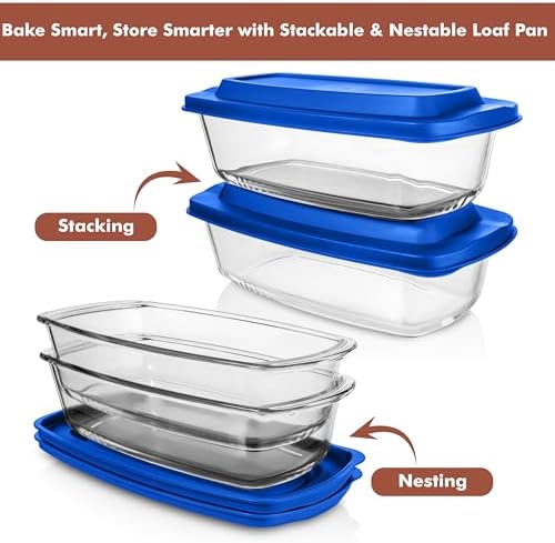 Razab 2 Pack 7.6 Cups Large Glass Bread Pans for Homemade Bread with Lids