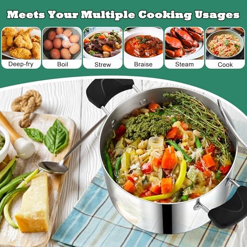 P&P CHEF 6 Qt Pot with Lid, Transparent Glass, Tri-ply Stainless Steel